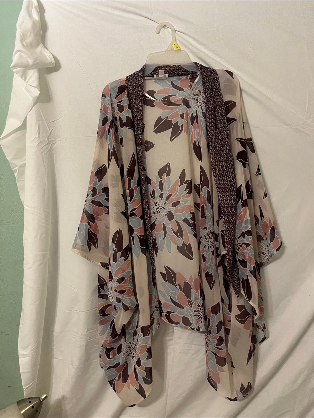 NWOT C Floral Sheer Kimono in Mauve, Dusty Blue & Cream
